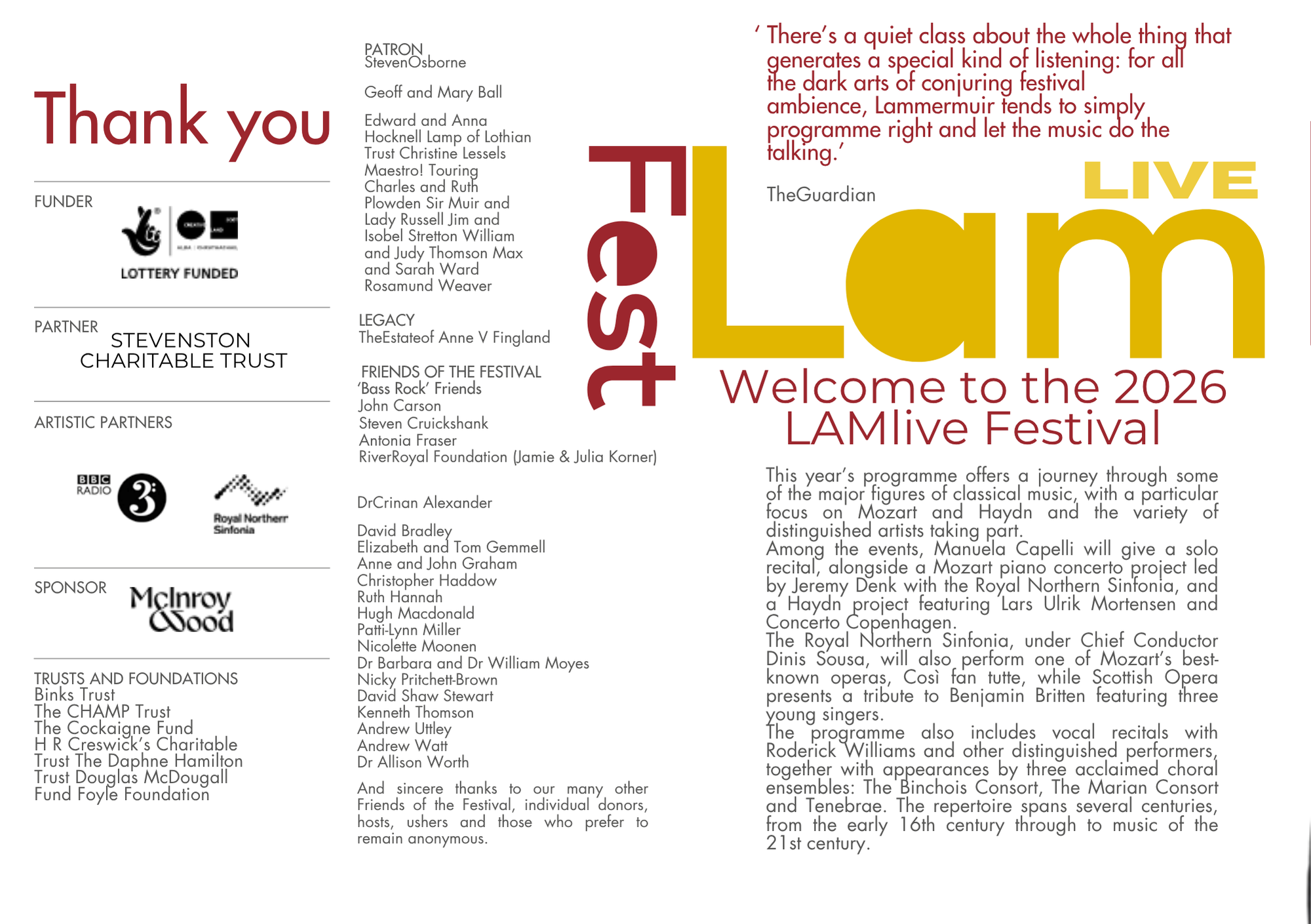 Welcome page from the LAMlive 2026 brochure